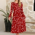 thumbnail image 2 of Women's Christmas Printed Fashionable Loose Round-Neck Dress for Casual Comfort and Holiday Festivities with Vintage Print,Wine,L, 2 of 5