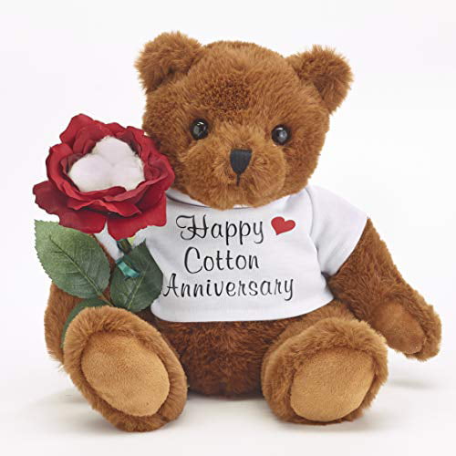 JustPaperRoses Happy Wedding Anniversary Teddy Bear with Cotton Rose Gift - Walmart.com - Walmart.com