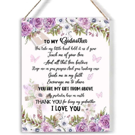Floral Godmother Wood Sign to My Godmother Wooden Signs Rustic Hanging Plaque Home Wall Art 8x10, Perfect Godmother Sign Wall Decor for Home Bedroom