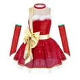 thumbnail image 2 of iiniim Christmas Dance for Girls Santa Claus Cosplay Party Figure Ice Skating Tutu Dress with Oversleeves Red 16, 2 of 7