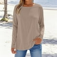 thumbnail image 2 of Jinhomg Womens Long Sleeve tops Crewneck Fall Going Out Shirt Solid Color Basic Fashion Tunic Blouse Khaki,S, 2 of 6