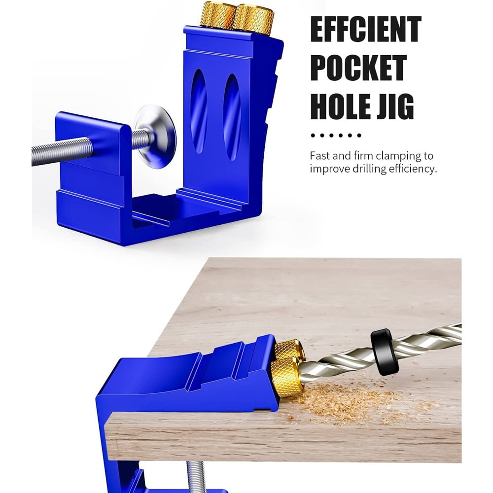 Pocket Hole Jig Kit, Pocket Screw Jig 15 Degree Drilling Locator,Pocket Dowel Hole Jig System Set Wood Joint Angle Tool (Blue)