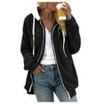 thumbnail image 6 of Plus Size Winter Coats for Women Full Zip Oversized Fleece Sherpa Jacket Drawstring Fuzzy Hooded Outerwear w/Pockets Black M, 6 of 6