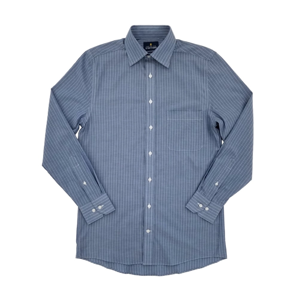 Stafford Mens Navy Banker Stretch Broadcloth Fitted Long Sleeve Dress