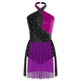 thumbnail image 3 of inlzdz Womens Rhinestone Dance Dress Halter Sleeveless Latin Ballet Leotard Figure Skating Bodysuit Purple XL, 3 of 5
