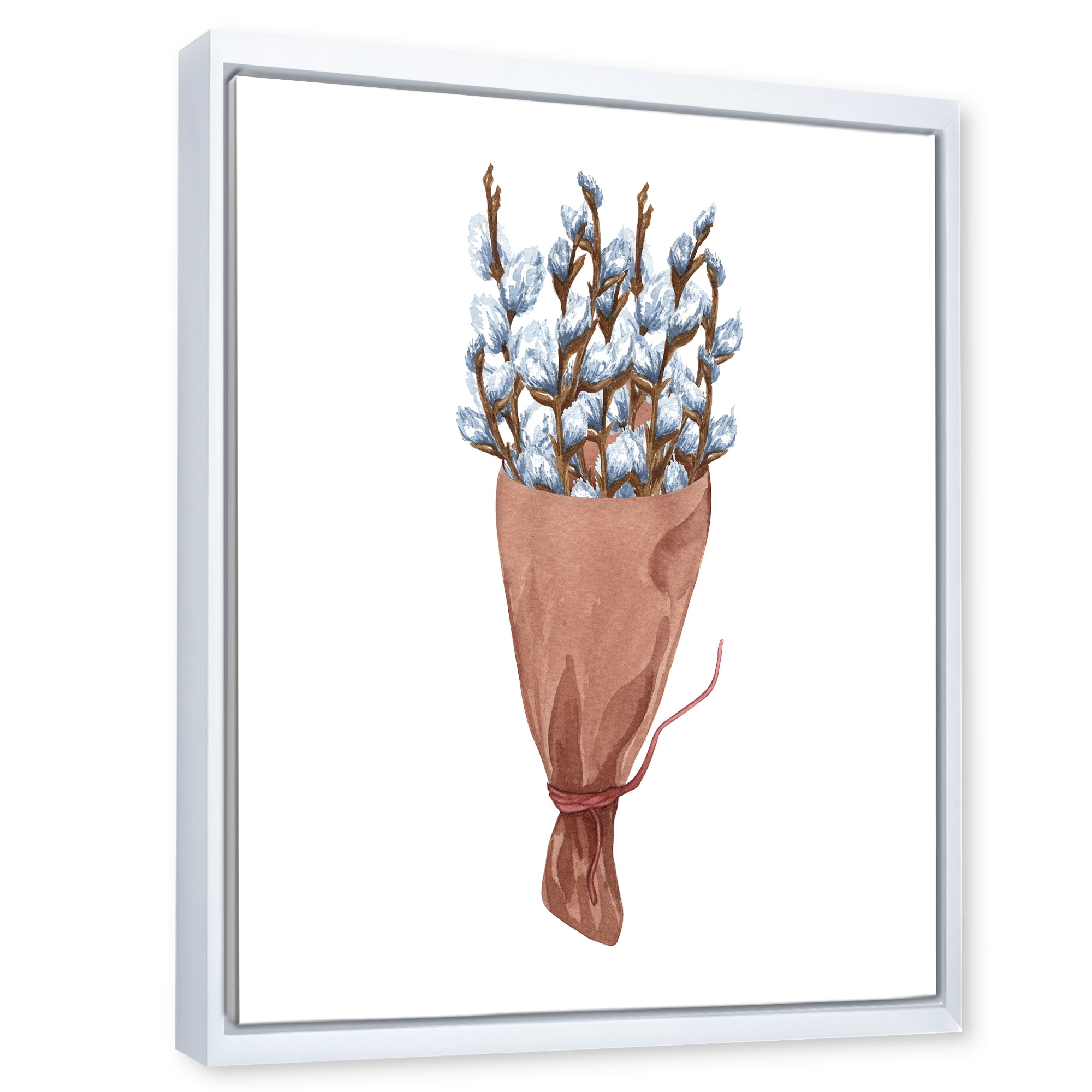 Designart 'Bunch of White Pussy Willow Twigs I' Farmhouse Framed Canvas Wall Art Print