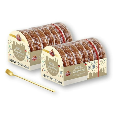 Wicklein Original Nurnberger Lebkuchen GLAZED Gingerbread Cookies 7.05 Oz. X 2 with Gold Stainless Steel Spoon (3-Pc Set)