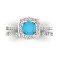 thumbnail image 2 of Clara Pucci 14K White/Rose Gold Round Cut 1Ct Simulated Turquoise Engagement Ring + Matching Band - Luxury Box Included, 2 of 7