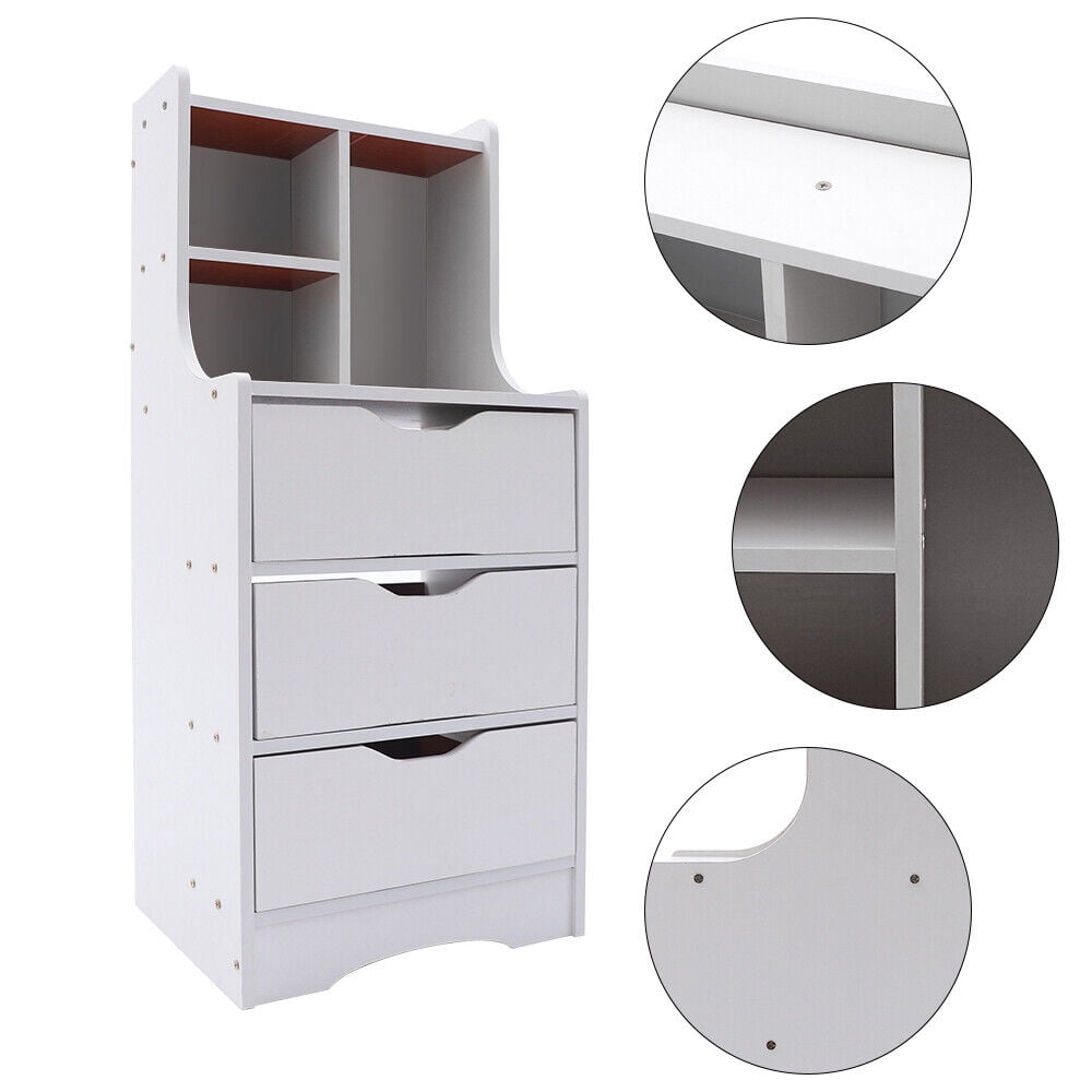 Modern Tall Nightstand 3 Drawers Bedside Table Wooden Bedroom Furniture Storage Cabinet