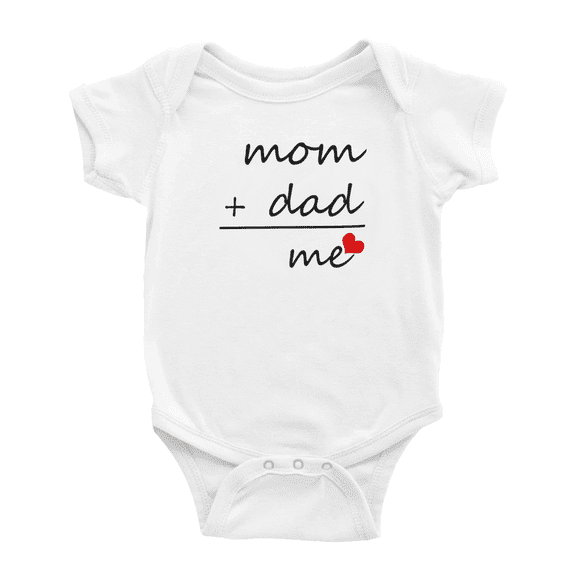 Mom   Dad = Me Love Funny Announcement Baby Bodysuit Unisex