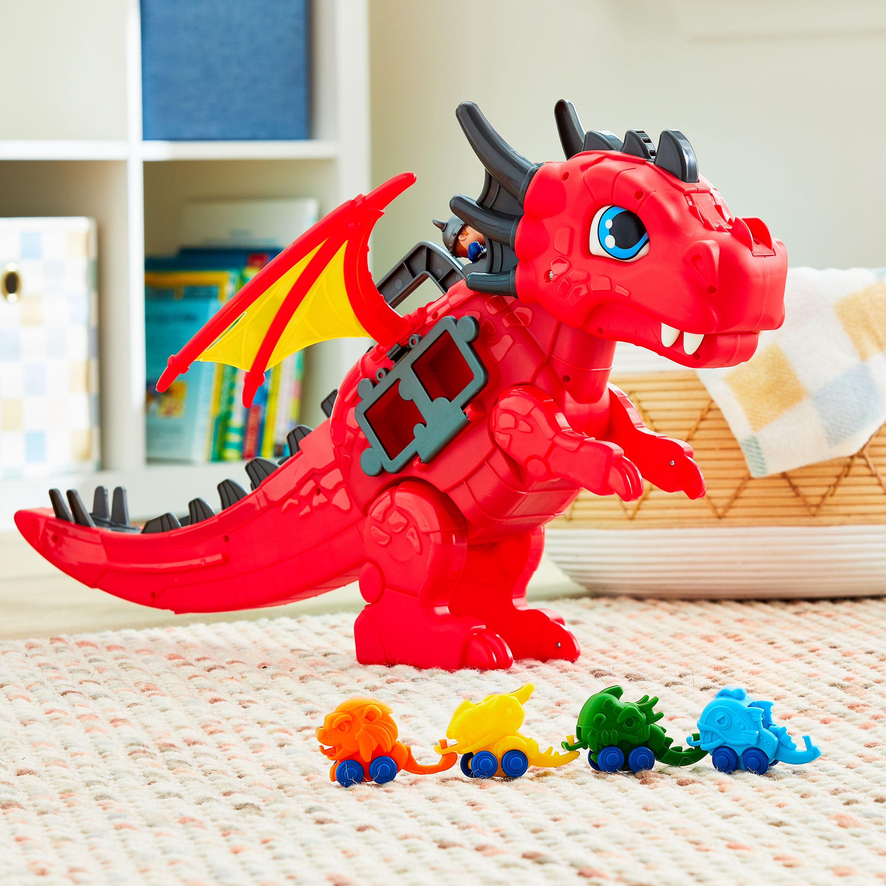 Kid Connection Dragon Car Carrier Playset with Light and Sound, 21 Pieces, Toddler Toys
