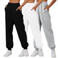 thumbnail image 2 of HAPIMO Women's Workout Sweatpants Teens Loose Joggers Pants 3 Pack for Girls Casual Trousers Pajamas Spring Fall Sports Activewear High Waist Jog Pants Running Black L, 2 of 5