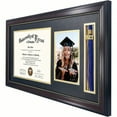 thumbnail image 3 of 11x22 Diploma Picture Frame with Tassel Holder for 8.5x11 Document Certificate 5x7 Photo Mahogany Gold Rim with Double Mat Black Over Gold Tassel Shadow Box Real Glass, 3 of 8