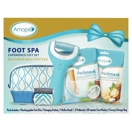 Amope Pedi Perfect Foot Spa Experience Kit - Perfect In Home Pedicure Gift - 1 Rechargeable Foot File, 1 Charging Station, 3 Roller Heads, 2 Pedimasks, 1 Storage Bag