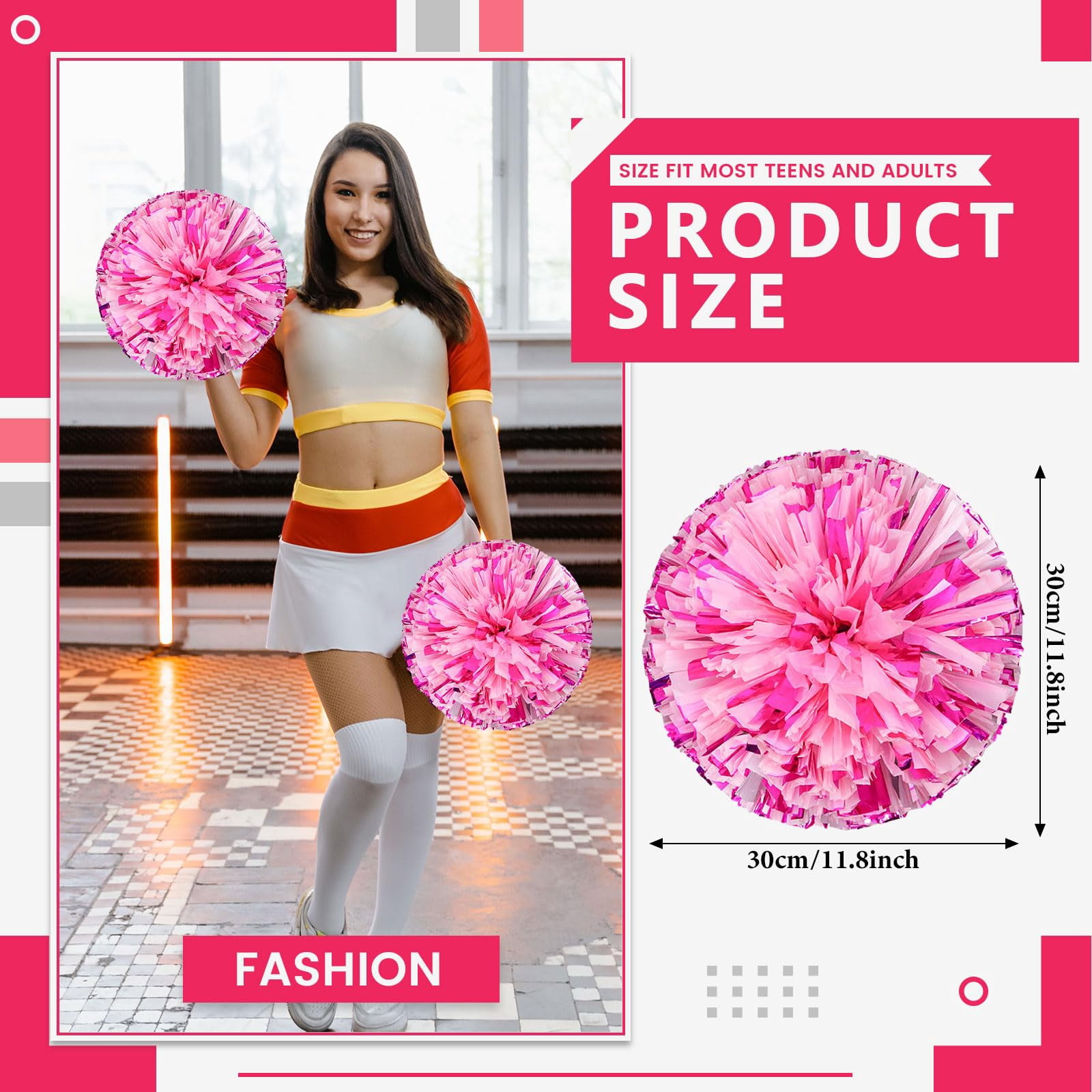 12 Pcs Cheerleading poms,pom poms Cheerleading with Finger Holes Cheer Pom Pomsfor Dance, Matches, Team Spirit Sports