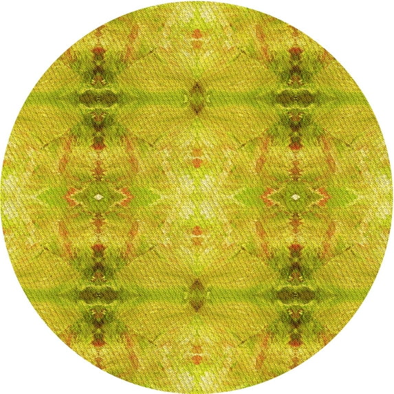 Ahgly Company Machine Washable Indoor Round Transitional Golden Yellow Area Rugs, 5' Round