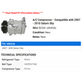 thumbnail image 2 of A/C Compressor - Compatible with 2007 - 2010 Saturn Sky 2008 2009, 2 of 2