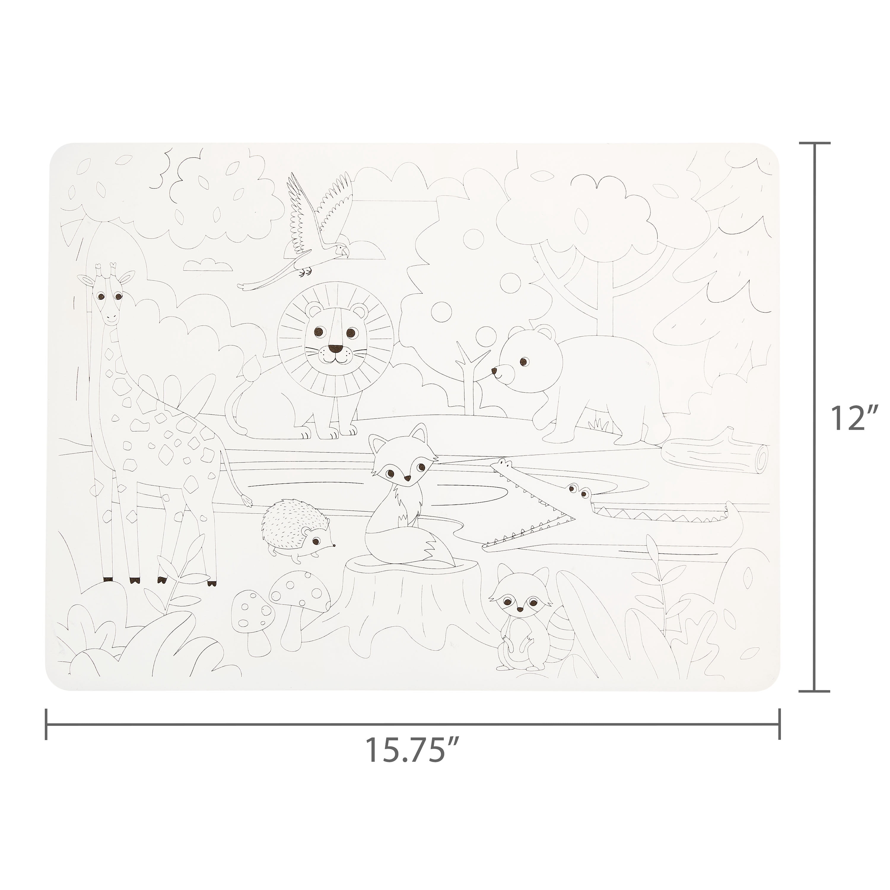 Pen+Gear Washable Jungle Coloring Placemat Kit with 4 Crayons, Black and White
