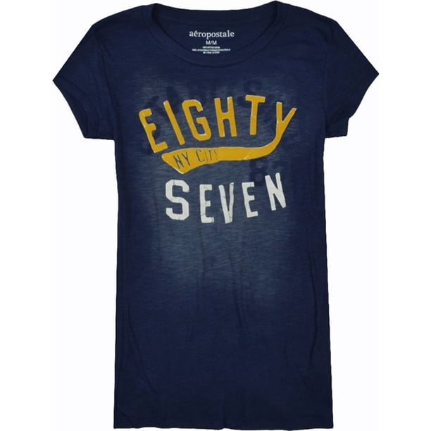 Aeropostale Camiseta gráfica Aero 87 para mujer, azul, extra pequeña