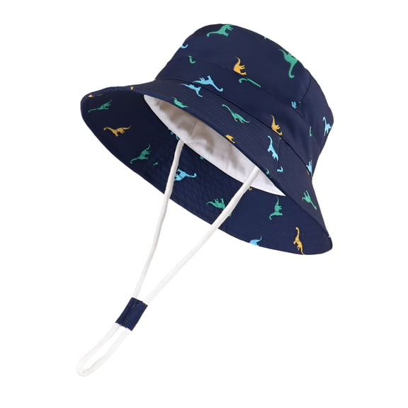 TELOLY Baby Sun Hats Baby Toddler Girls Summer Dinosaur Prints Sun Hat with Upf 50 Outdoor Adjustable Beach Hat with Wide Brim Bucket Hat Baby Boy Sun Hat Navy 6 Months-12 Months