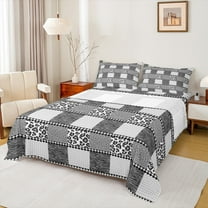 jejeloiu Cheetah Leopard Print Full Size Sheets,Patchwork Geometric Plaid Bed Sheets,Gray Zebra Print Sheet Sets For Teens Kids,Breathable Home Decor,4-Piece