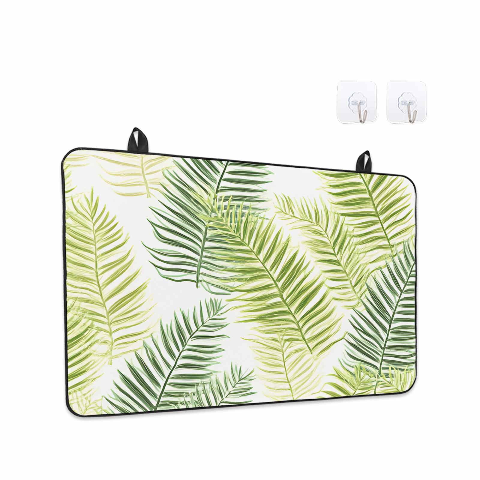 Sage Green Leaves Stove Top Cover for Electric Stove, Heat-proof & Non Slip Glass Top Stove Cover Protector, Summer Botanical Palm Leaf Kitchen Flat Cooktop Rubber Mat 24x21 Inches