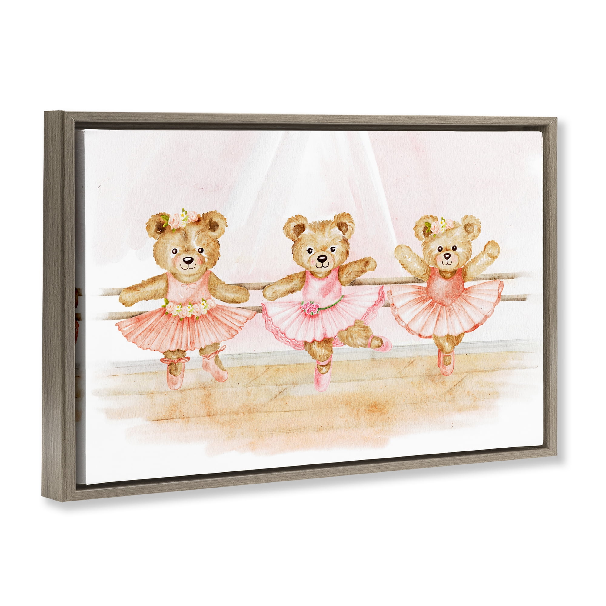 Ballet Teddies Triplet Brown Framed Floater Canvas Wall Art, design by Amy Hall