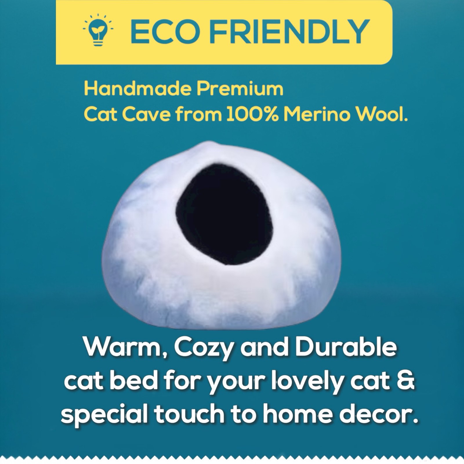 Handmade Merino Wool Cat Cave Bed – Cozy Felt Cat House for Indoor Cats & Kittens, Warm, Soft & Durable Cat Bed, 100% Natural Wool, Eco-Friendly,16x10 Inches, 7-Inch Entrance, Made in Nepal