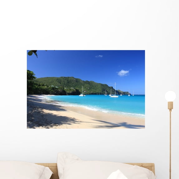 Tropical Beach Bequia Island Wall Mural by Wallmonkeys Peel and Stick Graphic (24 in W x 16 in H) WM31854