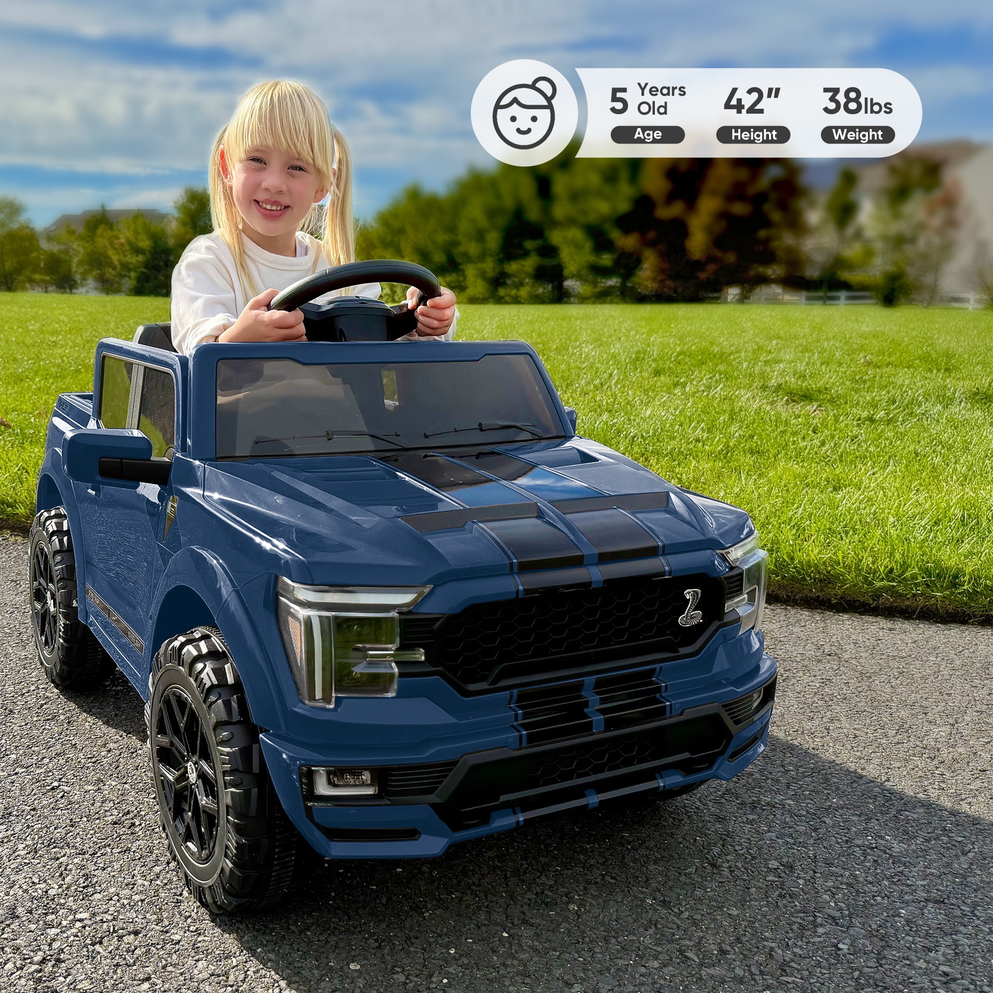 Hikiddo Electric Car for Kids, Licensed Ford-Shelby F-150 12V Ride on Truck Toys for Toddlers w/ Remote, 2-Hour Drive Time - Blue