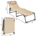 thumbnail image 3 of Gymax Folding Chaise Lounge Chair Bed Adjustable Outdoor Patio Beach Camping Recliner Beige, 3 of 10