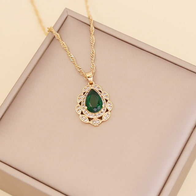 Collar para mujer, joyería para mujer, collar de diamantes de moda para mujer, colgante de cadena de clavícula con gotas de agua de cristal, anillo de joyería