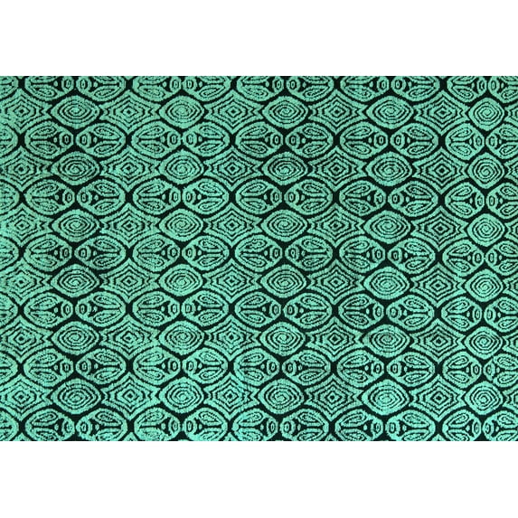 Ahgly Company Machine Washable Indoor Rectangle Abstract Turquoise Blue Modern Area Rugs, 2' x 5'