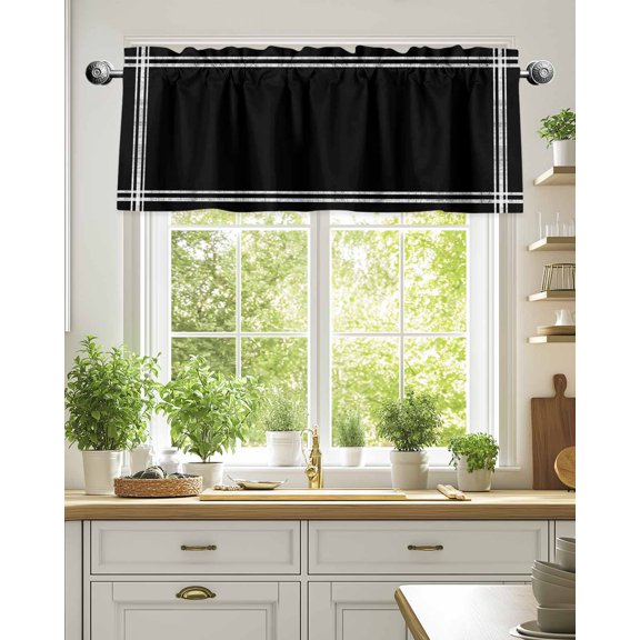 Curtain Valance for Windows,Black Kitchen Valances Rod Pocket Short Curtains,Solid Color Window Treatment Panel for Bedroom Bathroom 54"x18"