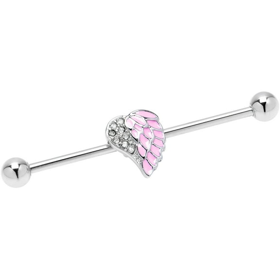 Body Candy Womens 14G Stainless Steel Helix Cartilage Earring Heavenly Heart Angel Wings Pink Industrial Barbell 1 1/2"