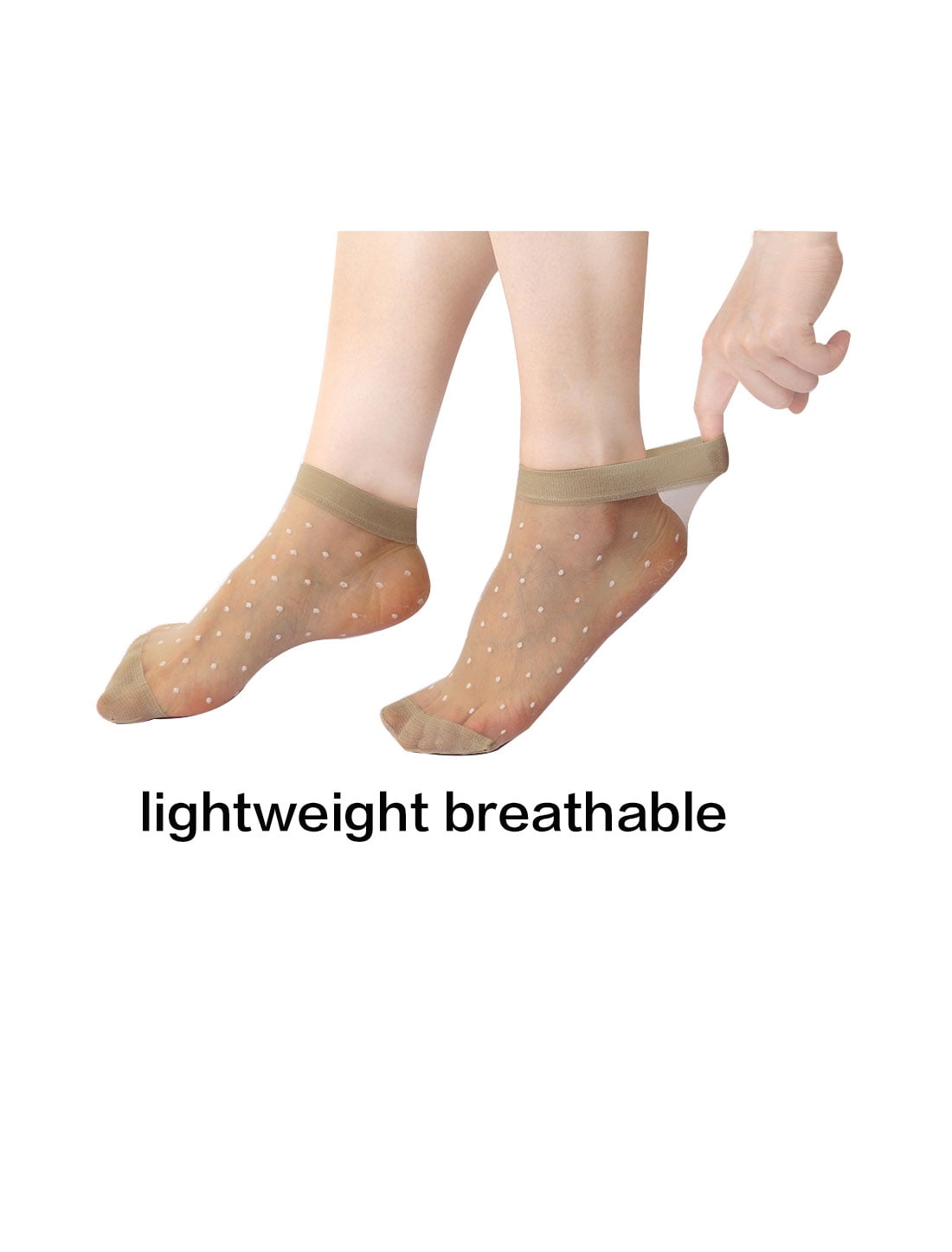 Unique Bargains Women Soft Dots Pattern Ankle Length Stretchy Sheer Socks 10 Pairs Beige