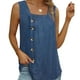 thumbnail image 5 of Camiseta sin mangas para mujer, cuello cuadrado, holgada, plisada con botón para verano para salir, 5 of 6