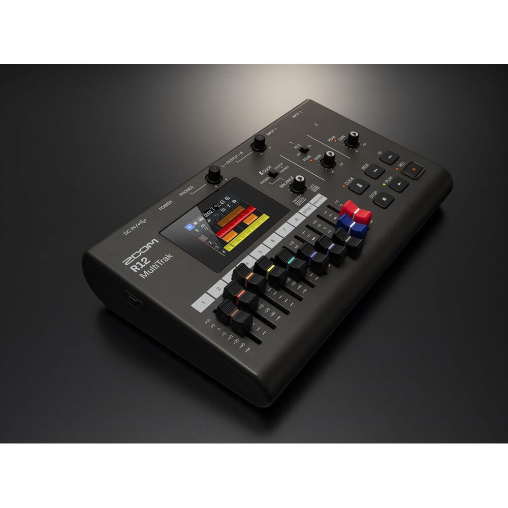 ZOOM Digital Multitrack Recorder (R12) + Audio-Technica ATH-M20x Professional Studio Monitor Headphones, Black (AUD ATHM20X) + Xpix Balanced Interconnect, 1/4 inch TRS to Same, 15 ft + More