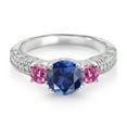 thumbnail image 2 of Gem Stone King 925 Sterling Silver Blue Created Sapphire Pink Moissanite and White Moissanite Engagement Ring for Women (2.14 Cttw, Gemstone September Birthstone, Round 7MM and 4MM, Size 9), 2 of 3