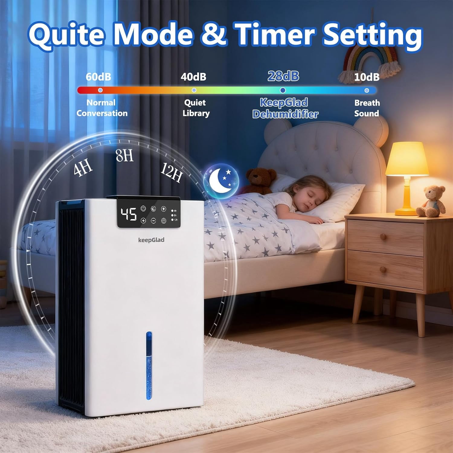 Dehumidifier, 98OZ Dehumidifiers for Home(1000sq.ft), Humidity Display Dehumidifier