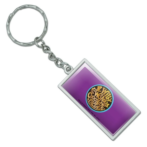Rectangle Willy Wonka and the Chocolate Factory Logo Keychain in Chrome Plated Metal