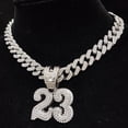 thumbnail image 2 of Men Women Hip Hop Number 23 Pendant Necklace Crystal Cuban Chain HipHop Iced Out Bling Necklaces Fashion Charm Jewelry, 2 of 9