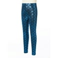 thumbnail image 4 of iixpin Girls Shiny Metallic Mermaid Leggings Fish Scale Tights Yoga Trousers Party Disco Club Dance Pants Light Blue 3-4, 4 of 7