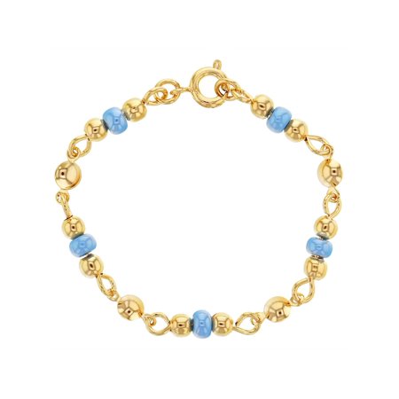 Bead Baby Bracelet - 18k Gold Plated Light Blue Beads Bracelets for Babies 4.5