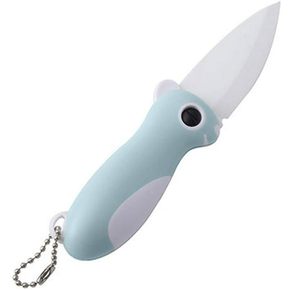 2 cuchillos de cerámica para pelar, cuchillo de bolsillo, cuchillo plegable, hoja súper afilada de sólo 2.3 pulgadas, corte de verduras para pelar frutas, fácil de llevar (rosa y azul)