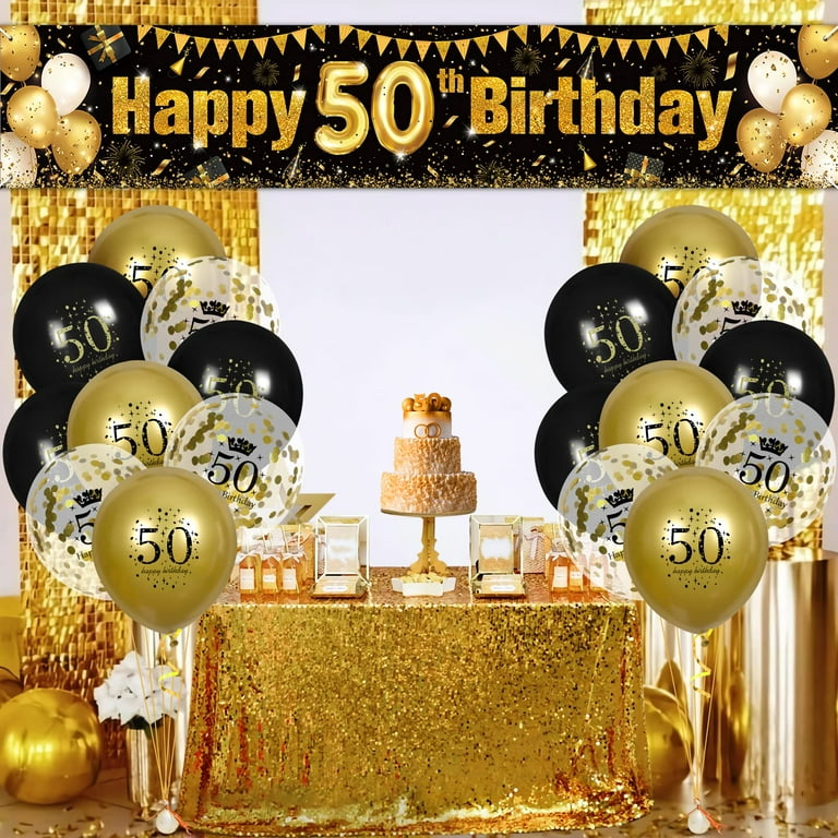 50Th Birthday Decorations for Men Women - Black Gold Happy 50Th