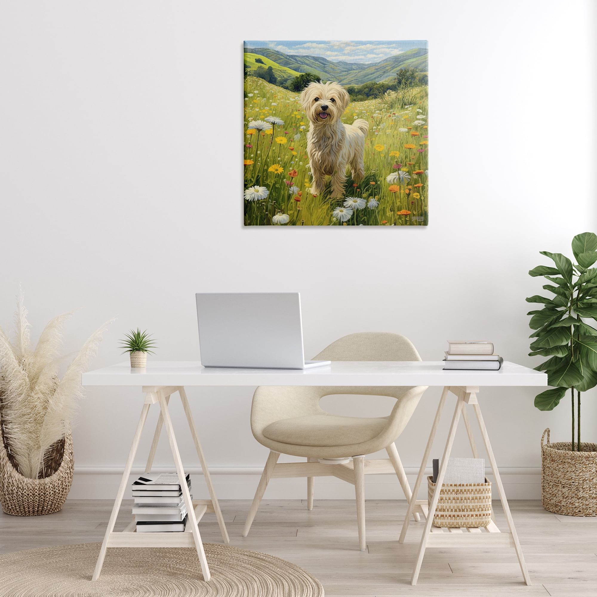 Stupell Industries Terrier Dog Rural Meadow Landscape Painting Gallery Wrapped Canvas Art Print Wall Art, 30 x 30