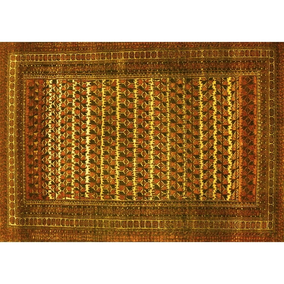 Ahgly Company Machine Washable Indoor Rectangle Persian Yellow Traditional Area Rugs, 5' x 7'