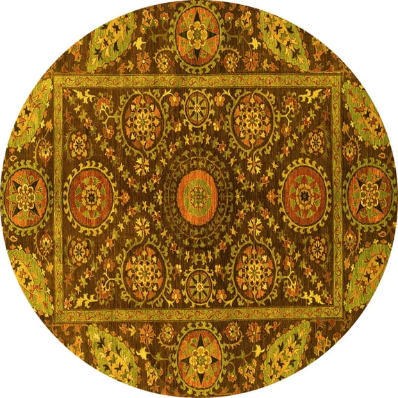 Ahgly Company Indoor Round Oriental Yellow Traditional Area Rugs, 6' Round