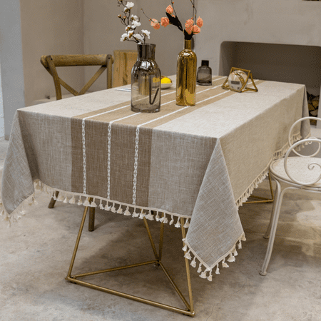

JUSTUP Rectangle Table Cloth Cotton Linen Wrinkle Free Anti-Fading Embroidery Tablecloths Washable Dust-Proof for Tabletop Decoration 55x78 Inch (140x200cm Light Coffee)